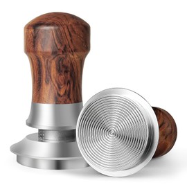 HOLIHOKY Tamper 58 mm, Spring Loaded Coffee Tamper with 304 Stainless Steel Thread Base, Espresso Tamper with Wooden Handle