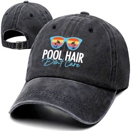 Pool Hair Don't Care Funny Retro Washed Cotton Baseball Cap, Adjustable Lightweight and Breathable Unisex Hat Outdoor Accessories, Gifts for Moms Dads Friend Pool Enthusiasts, Outdoor Sport Sun Hat
