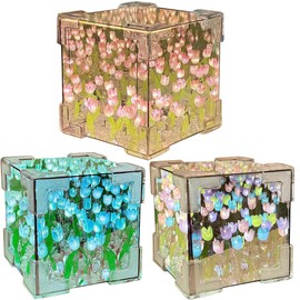Lámpara de espejo de tulipán,DIY Cubo de rubik Lámpara Noche de Tulipanes,Lámpara Tulipán con Espejo,para dormidrio,Sala,La Fiesta,Festival,Regalo para Novia,Familia,Amigos