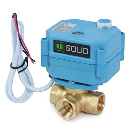 U.S. Solid 3-Way Brass Motor Ball Valve, Heavy Duty Versatile L-Type Water Stopcock, 3-Way Valve with Manual Function, Standard Port (3/8 Inch, 9-24 V AC/DC)