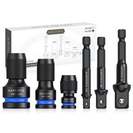 AMTOVL Impact to 1/4 Hex Converter - 1/2 3/8 1/4-INCH Drive Female to 1/4-Inch Hex Adapter with 3PCS Socket Adapter Set for Ratchet Wrench Drivers, Impact Bit Holders, Quick-Change Chuck (Blue)