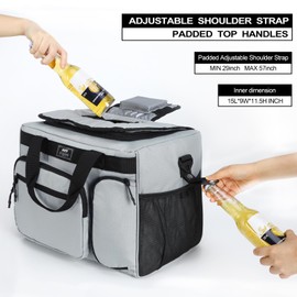 MIER 30L Extra Large Soft Cooler Bag with Bottle Opener for Camping Beach BBQ Grocery Golf Leakproof Picnic Lunch Bag, Collapsible, Top Flip Lid, 45Can (Grey)