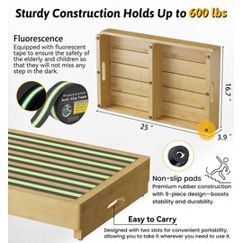 Homerays One Step Stool for Elderly,Bamboo High Riser Step Stool for Bed with Fluorescent Function No Assembly Required - 550 Lbs Wooden Mobility Stepping Stool for Bedside,Bathroom,Garden
