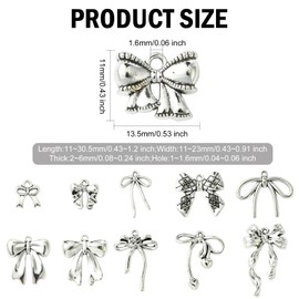 UR URLIFEHALL 100 Pcs 10 Styles Tibetan Bow Charms Antique Silver Bowknot Charms for Bracelet Necklace Jewellery Making Crafts Keychain