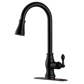 Derengge Oil Rubber Bronze Kitchen Sink Faucet,Single Handle Pull-Down Kitchen Faucet,with Deck Plate for Farmhouse, Camper, Laundry, Rv, Bar, 1 Hole or 3 Hole Installation,FK-C258D-ORB-TUD