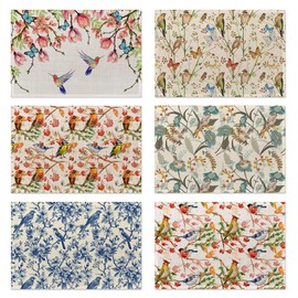 Flower Bird Placemats Set of 6,Vintage Table Mats Heat Resistant Washable Placemat for Party Kitchen Dining Table Decoration Indoor Outdoor