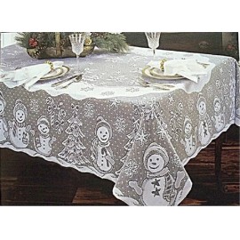 Oxford Lace Lace Tablecloth  Christmas Ivory Snowman design 60”x 83”