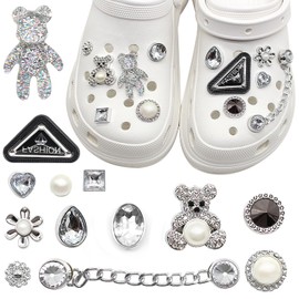 IOPJLK Shoe Charms Shoe Pin for Crocs Shoe, Silver Shoe Pendant Made of PVC for Children Glitter Shoe Charm Crystal Diamond Pearl Shoe Charms for Girls Women Children, Acrylic