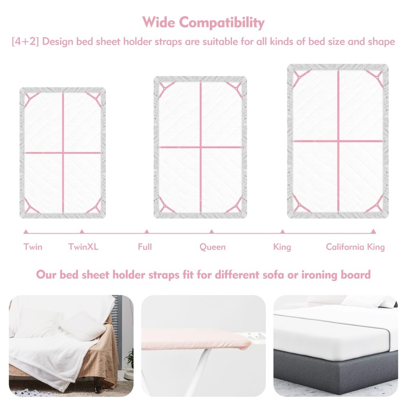 Eiruseed Bed Sheet Holder Straps, 4+2 Pcs Adjustable Mattress Sheet