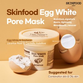 SKINFOOD Egg White Pore Mask 3.52 oz. (100g) - Pore Refining Wash off Mask, Tightens Pores, Removes Blackheads and Dead Skin Cells, Skin Smooth and Soft - Exfoliating Skin Mask - Wash Off Face Masks