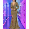 Women's Formal Long Sleeve Sparkly Maxi Dress V Neck High
