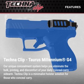 Techna Clip Concealment System for Taurus GX4 9mm Luger Pistols - Durable High-Carbon Spring Steel Gun Clip w/Teflon Coat 1500 - Ambi, Easy-to-Install Gun Holster Clip (Black)