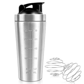 JOLIGAEA Stainless Steel Protein Shaker, 750 ml Shaker Protein Sports Fitness, Double Walled, Vacuum Insulated, Sports Fitness Protein Shaker with Scale Ideal for Protein, Diet and Fitness Shakes,