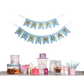 Colourful Happy Birthday Banners Bunting Garland, HBT Flag String Set, For Birthday Party Decorations Celebrations, Variety of Sizes, Fantastic Styles and Letters (Blue, Small)