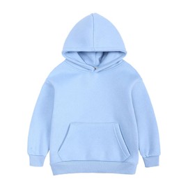 HDLEXD Toddler Boys Girls Cotton Long Sleeve Hooded Active Sweatshirts Casual Sports Kangaroo Pocket Pullover Hoodies Tops Thick-Light Blue 3-4T