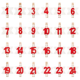 BOFUNX Advent Calendar Clips with Numbers 1-24 Advent Calendar Wooden Numbers Mini Snowflakes Wooden Pegs for Advent Calendar Christmas Calendar Crafts Christmas Decoration Crafts