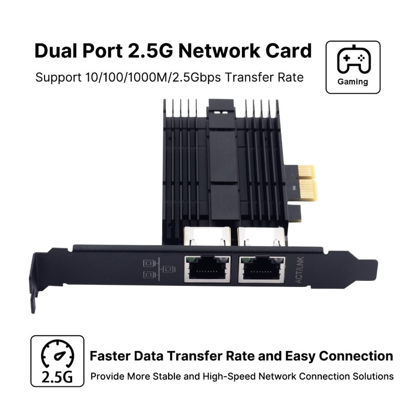2.5gb Network Card,Dual Port PCIe Ethernet Network Adapter to 2.5