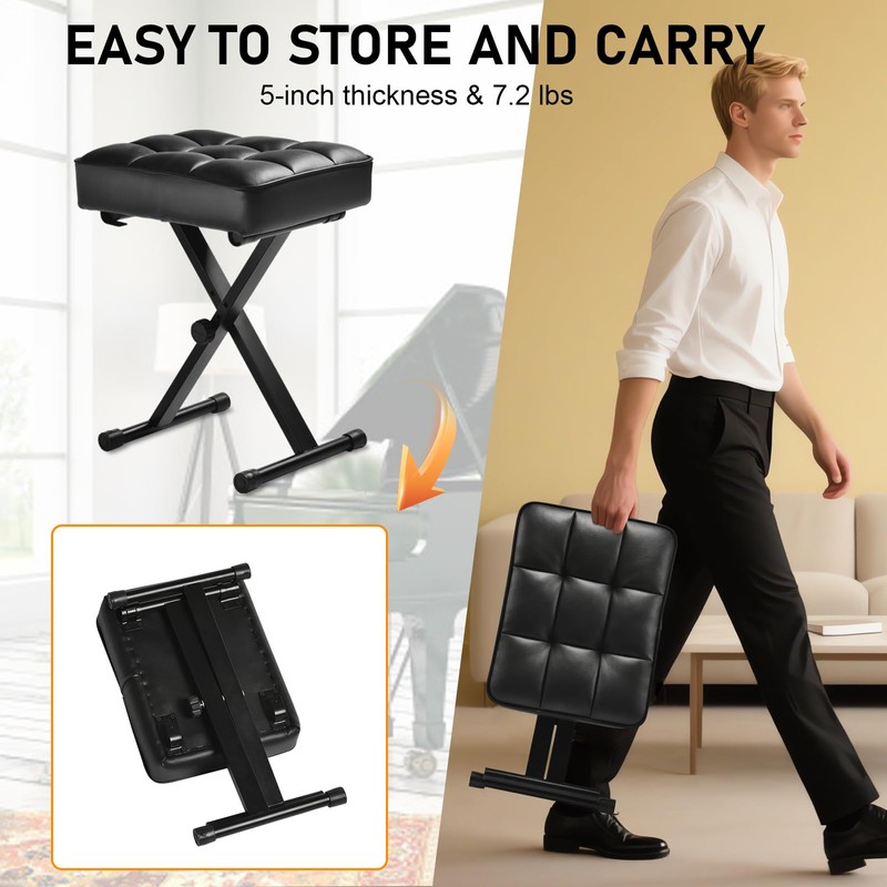 Keyboard Bench Adjustable Piano Stool - Extra Comfortable Piano Bench