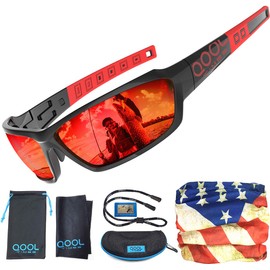 QOOL TIMES Polarized Men Women Sports Sunglasses REVO 100% UV Protection for Fishing Running Driving Golfing Cycling, Full Package Case Pouch Face Scarf and Strap