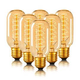 Figame T45 Retro Edison Light Bulb 60w 6 Pack, 120v, E26 Base Dimmable, Incandescent Bulb, 2200k Amber Warm Yellow, Antique for Home Lighting Decoration, Suitable for Home and Office Lighting
