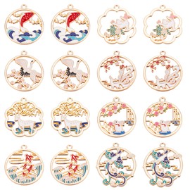 SUNNYCLUE Japanese Love 32 Pieces, 8 Types, Japanese Charm, Crane, Charm, Carp, Pendant, Phoenix Parts, Cat Piercing, Rabbit Earrings, Deer, Necklace, Fox, Bracelet, Carp, Key Chain, Metal Parts, Cat,