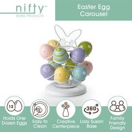 Nifty Easter Egg Carousel - White Powder Coat Finish, Spins 360-Degrees, Kitchen Centerpiece Display Stand, Decorative Egg Holder, Lazy Susan Platform