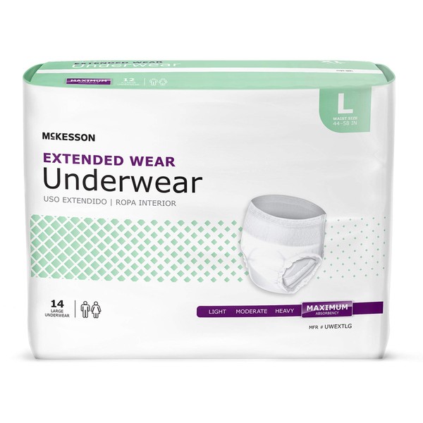 McKesson Extended Wear Underwear, Incontinence, Maximum Absorbency, Large, 14 Count