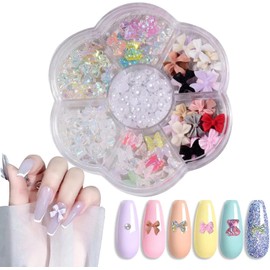 Nail Parts, Ribbon, Butterfly Part, Semicircle Pearl, Bowknots, Aurora Color, Aurora Crystal, Multicolor, 3D, Stereoscopic, Jewelry Parts, Accessory Parts, Mixed Color, For Resin Nail Decoration, Nail