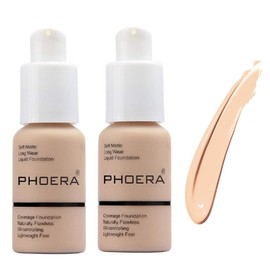 2 Pack PHOERA Foundation 102 Nude Matte Oil Control Concealer Foundation Cream PHOERA Long Lasting Waterproof Matte Liquid Foundation for Women Girls