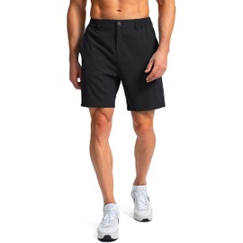 Pinkbomb Men's Golf Shorts with 6 Pockets Stretch Quick Dry Hiking Work Dress Shorts for Men (Black, Large)
