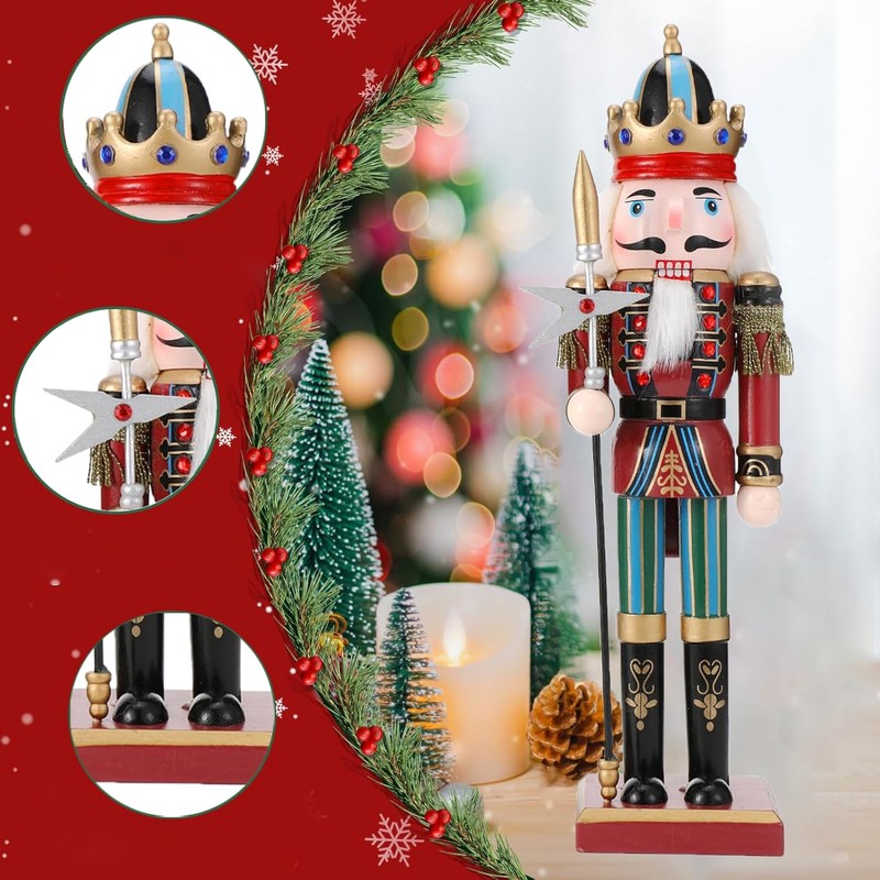 Christmas Nutcracker Soldier, 30 cm Wooden Nutcracker Christmas Decorations for