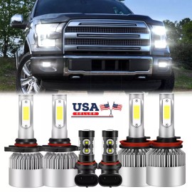 SHENKENUO For 2015-2019 Ford F-150 6000K White LED Headlight Hi/Lo + Fog Light Bulbs 6x
