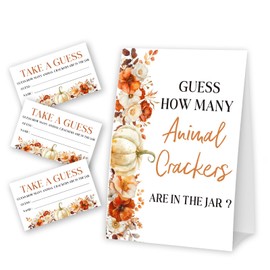 Kqfdr Little Pumpkin Guess How Many Animal Crackers Games, Thanksgiving Baby Shower Game Set (1 Sign With 50 Guess Cards), Fall Gender Reveal Party Favor Supplies -A11