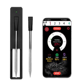 Meat Mate BBQ Meat Thermometer | 30M Long Range, Smart, Wireless, Assisted Food Cooking Thermometer For The Oven, Grill, Kitchen, BBQ,Smoker, Rotisserie with Bluetooth Connectivity (Single)