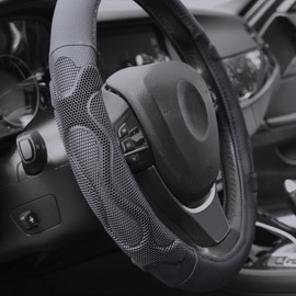 Elantrip Leather Steering Wheel Cover Great Grip with 3D Honeycomb Anti-Slip Design, Universal 15.5-16 inch Car Wheel Protector Black