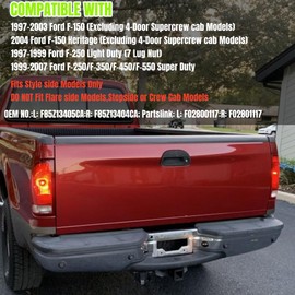 WEISIGAO Tail Light for1997-2003 Ford F-150; 2004 Ford F-150 Heritage;1999-2004 F250 LD Pickup; FORD F-350 SUPER DUTY; FORD F-450 SUPER DUTY;FORD F-550 SUPER DUTY 1999-2007; Red Without Bulbs