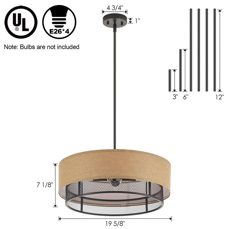 VANZARLA 4-Light Modern Farmhouse Chandelier for Dining Room, Rustic Chandelier