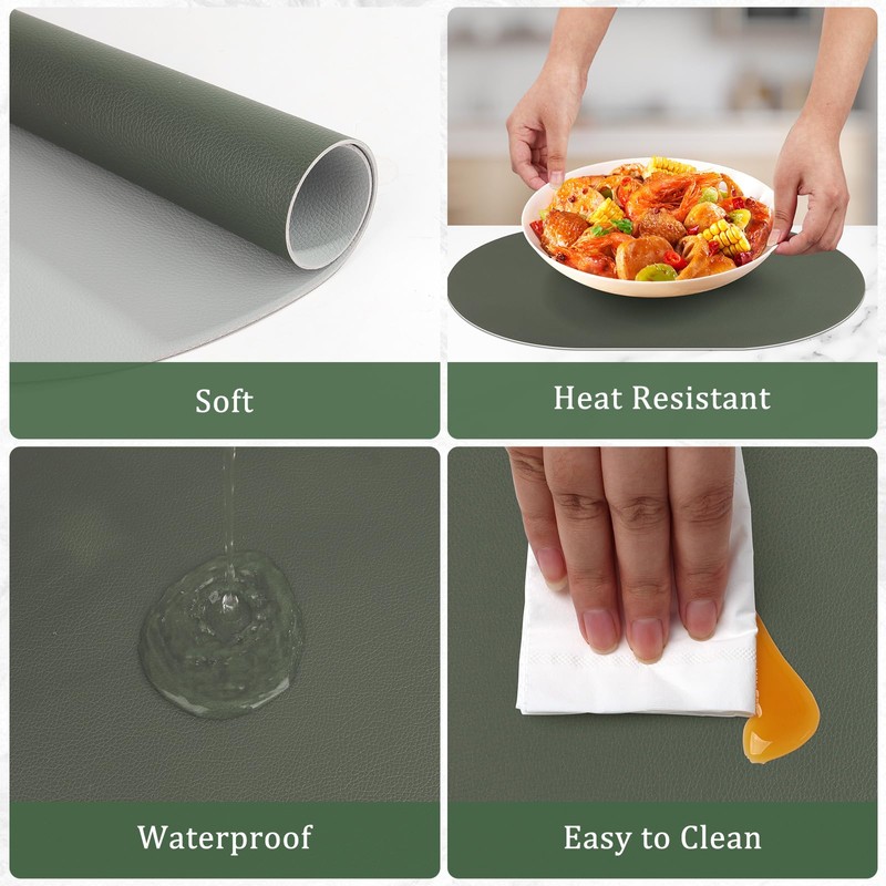 comfoyar Faux Leather Oval Placemats with Coasters Set of 6,