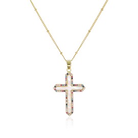 KOMI Cross Necklace for Women Dainty 14K Gold Plated Trendy CZ Diamond Pearl Shell Cross Pendant Necklace Catholic Faith Jewelry Religious Gifts for Women