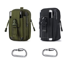 Supoetry 2 Men's Tactical Bum Bag, Molle Pouch with Two Carabiners, Multifunctional General Outdoor, Tool Bag, Suitable for Outdoor Mountaineering, Camping, Green, Army Green