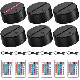 6 Pieces 3D Night LED Light Lamp Base 16 Colors LED Light Display Base with Remote Control and USB Cable, Christmas Light Lamp Base for Acrylic for Restaurant Room Shop (Black, Large)