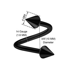 KJM Fashion Pack of 2 Anodised Spiral 1.6 mm 14 Gauge Cartilage Lip Earrings