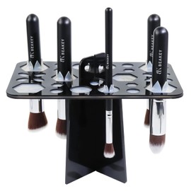 BEAKEY Make up Brush Drying Rack, Collapsible Makeup Brush Holder 28 Holes Makeup Brush Dryer Stand - Black
