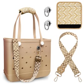 KABOKKES Strap Wrap Accessories - Adjustable Crossbody Shoulder Strap with Neoprene Handle Protector - Replacement Straps Compatible with All Original Bogg Tote Models (Checked Khaki)