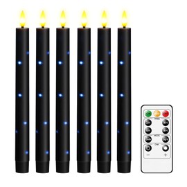 kakoya Real Wax Flameless Taper Candles with Remote Timer,6 Pcs Taper Battery Operated Candle,9.6 Inches LED Candles with Embedded Star String for Home Decor Holiday Party,Black