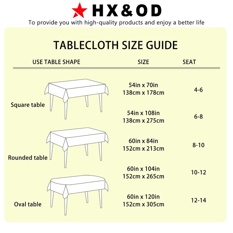 HX&OD Rectangular Tablecloth Cationic Fabric Waterproof Stain Resistant Wrinkle-Resistant for