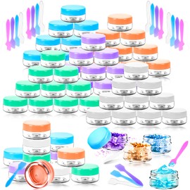 MotBach 50PCS 10g Empty Sample Containers with Colored Lids,Refillable Makeup Sample Containers, Small Sample Pot Jars Travel Makeup Containers with Mini Spatulas for Liquid Powder Creams Lotions