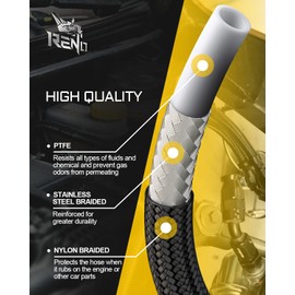 RENO 6AN Fuel Line Kit, 6AN Fuel Line Fittings PTFE E85 Nylon Braided Fuel Hose Reel with Fitting Hose Separator Clamp(20FT, 5/16 inch ID, Black)