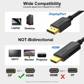 Thin DisplayPort to HDMI Cable 3ft, 20-Pack 4K Display Port DP to HDMI Cable Adapter Male Cord, Gold-Plated Braided UHD 4K,2K, 1080P Supports Video and Audio,Converts Signal for DP to HDMI Monitor