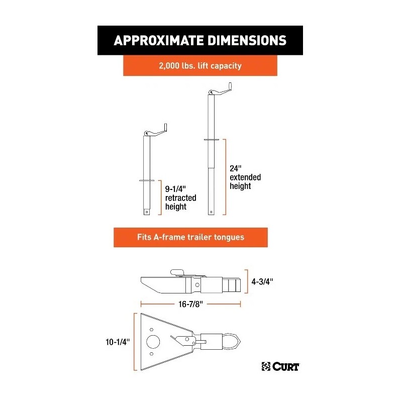 CURT 2K A-Frame Trailer Jack Top Handle w/ A-Frame Coupler